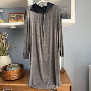 XD Xenia Design Grey Black Slinky Tunic Dress Pockets Lagenlook Size S